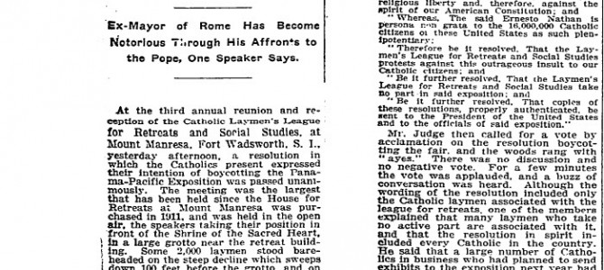 1914 New York Times Article with the Shrine of Sacred Heart – 2000 people attended